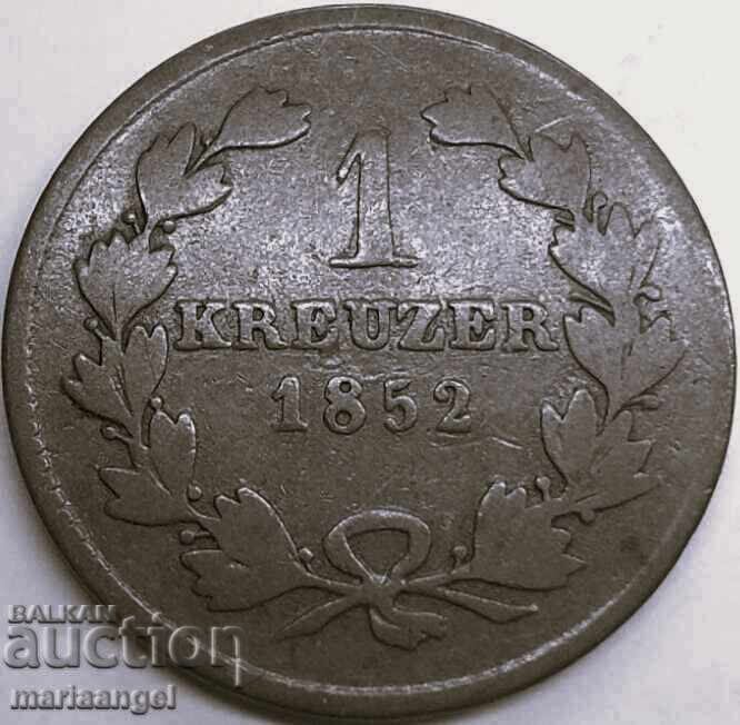 1 кройцер 1852 Баден Германия Грос-Херцог Леополд - 6 1 кройцер 1852 Баден Германия Грос-Херцог Леополд - 6