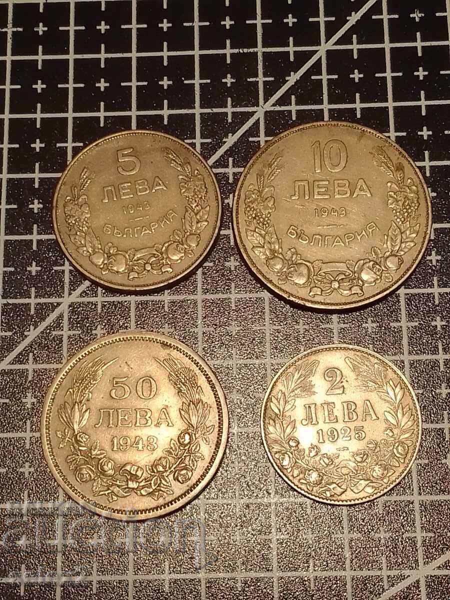 Лот 4 броя български монети от 1925 до 1943