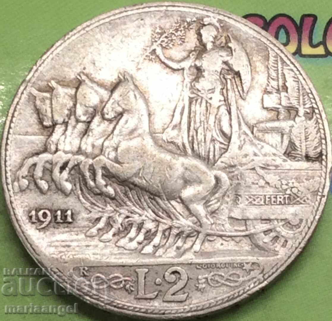 2 лири 1911 Италия сребро - изкл. рядка и скъпа! 2 лири 1911 Италия сребро - изкл. рядка и скъпа!