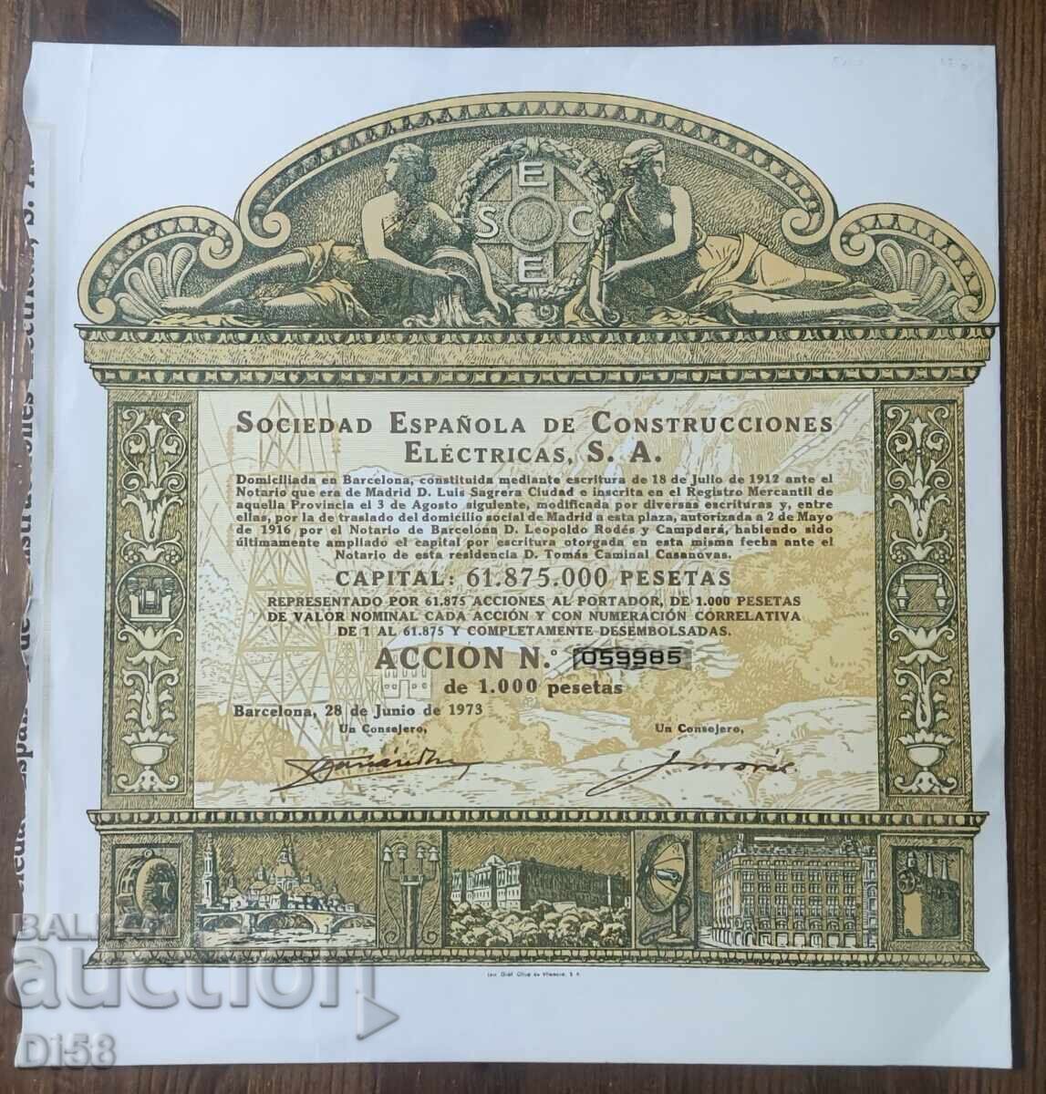 Προσφορά Ισπανία 1000 Πεσέτες Ηλεκτρικές Κατασκευές Βαρκελώνη Προσφορά Ισπανία 1000 Πεσέτες Ηλεκτρικές Κατασκευές Βαρκελώνη