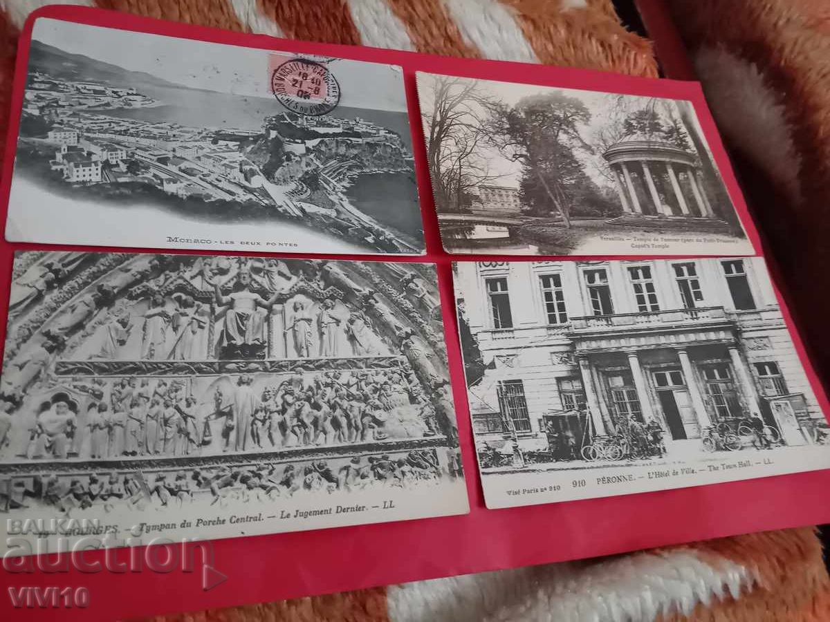 4 antique postcards France