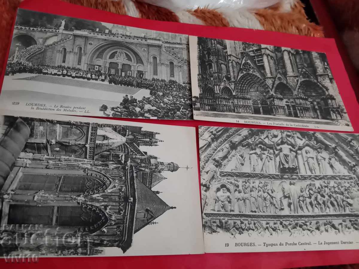 4 antique postcards France