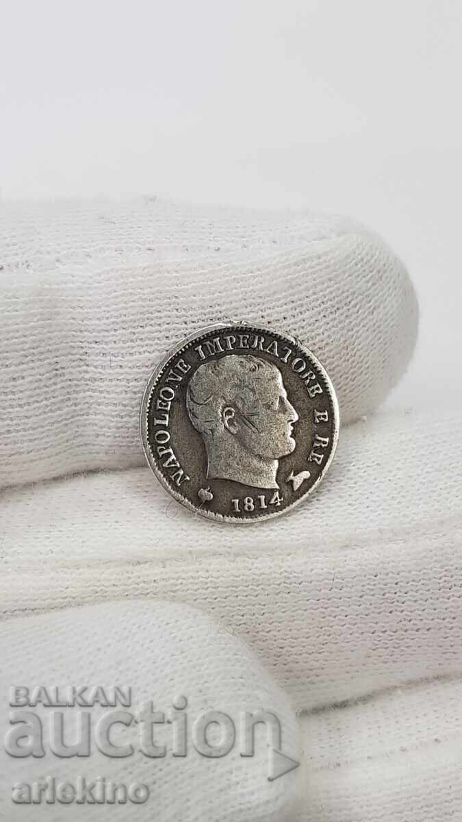 Auction  Rare Silver Coin 5 Soldi 1814 Napoleon Bonaparte Italy