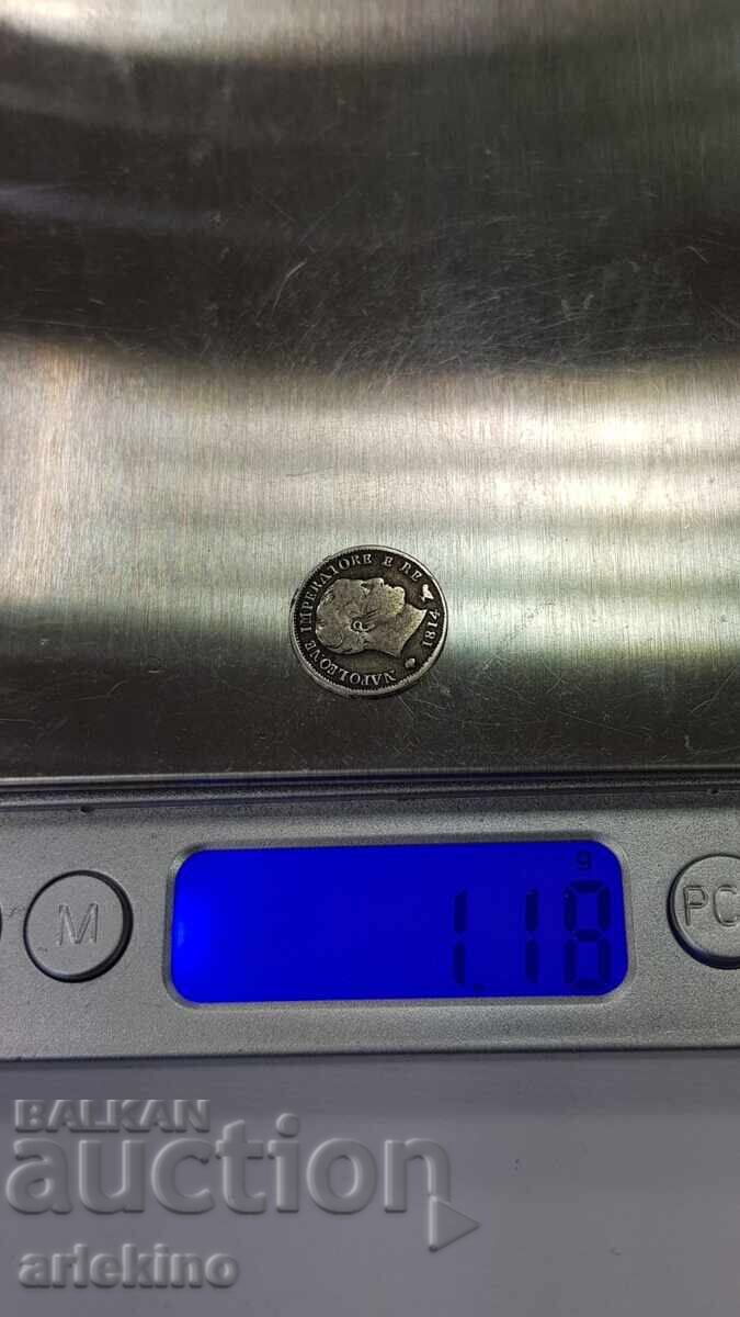 Rare Silver Coin 5 Soldi 1814 Napoleon Bonaparte Italy - 6