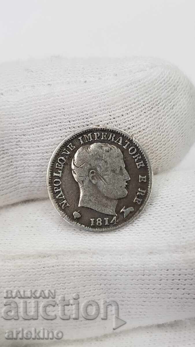 Rare Silver Coin 5 Soldi 1814 Napoleon Bonaparte Italy