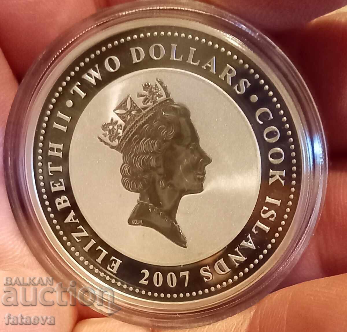 1 oz  сребро 2 долара 2007 Острови Кук с цена € 125.00 | 244.48 лв.