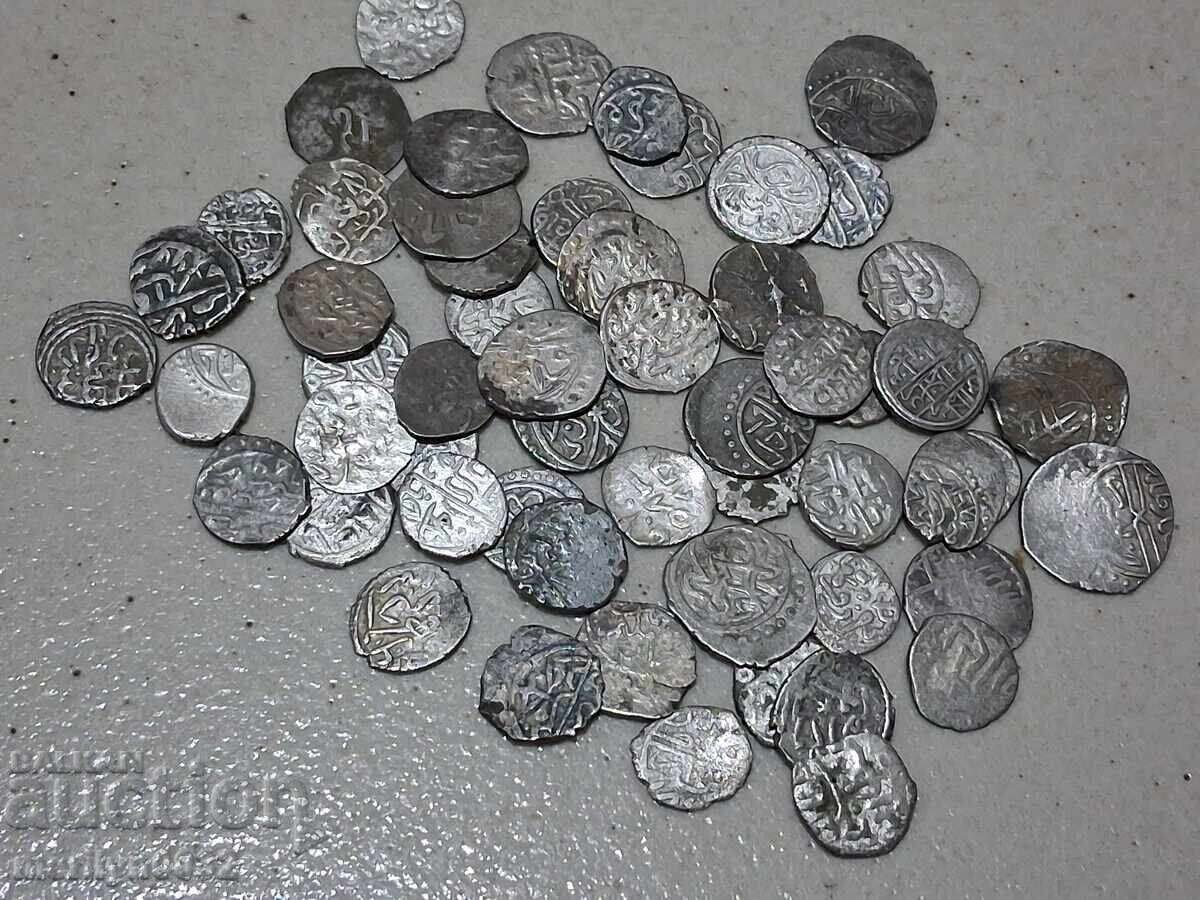 Silver Ottoman Akçe Coins, 56 pcs, No Holes, Silver