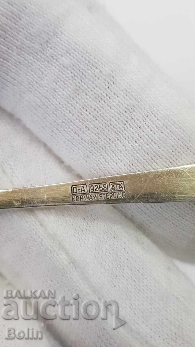 Linguriță de argint, aurită cu Email - Norvegia - Marcaj 925 - 6 Linguriță de argint, aurită cu Email - Norvegia - Marcaj 925 - 6