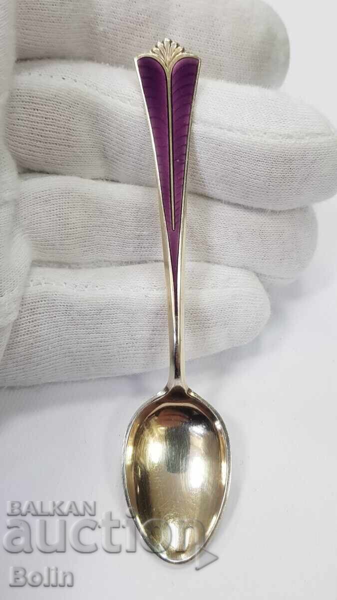 Linguriță de argint, aurită cu Email - Norvegia - Marcaj 925 - 7 Linguriță de argint, aurită cu Email - Norvegia - Marcaj 925 - 7