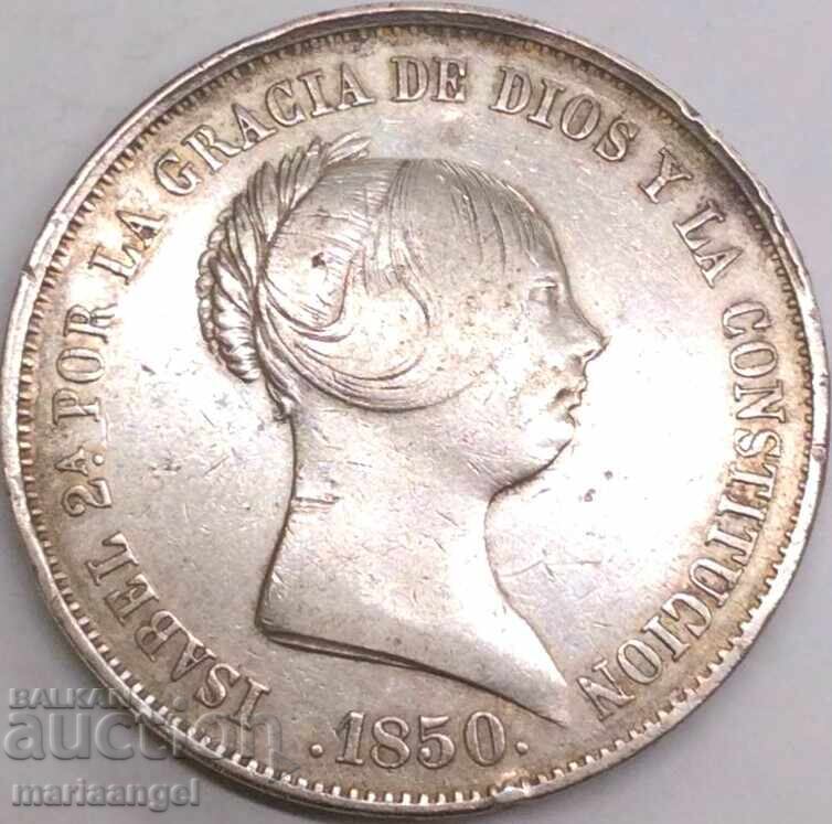 Auction  Spain 20 Reales 1850 Thaler Isabel II 25.9g 37mm RARE!!!