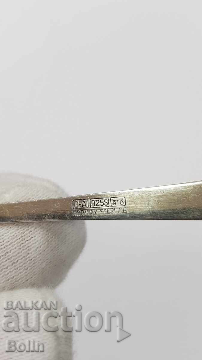 Сребърна, позлатена лъжичка с Емайл - Норвегия - 925 проба - 5 Сребърна, позлатена лъжичка с Емайл - Норвегия - 925 проба - 5