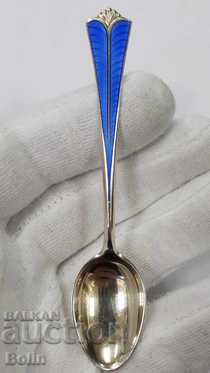 Сребърна, позлатена лъжичка с Емайл - Норвегия - 925 проба - 6 Сребърна, позлатена лъжичка с Емайл - Норвегия - 925 проба - 6