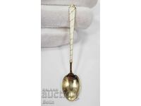 Сребърна, позлатена лъжичка с Емайл - Дания - 925 проба
