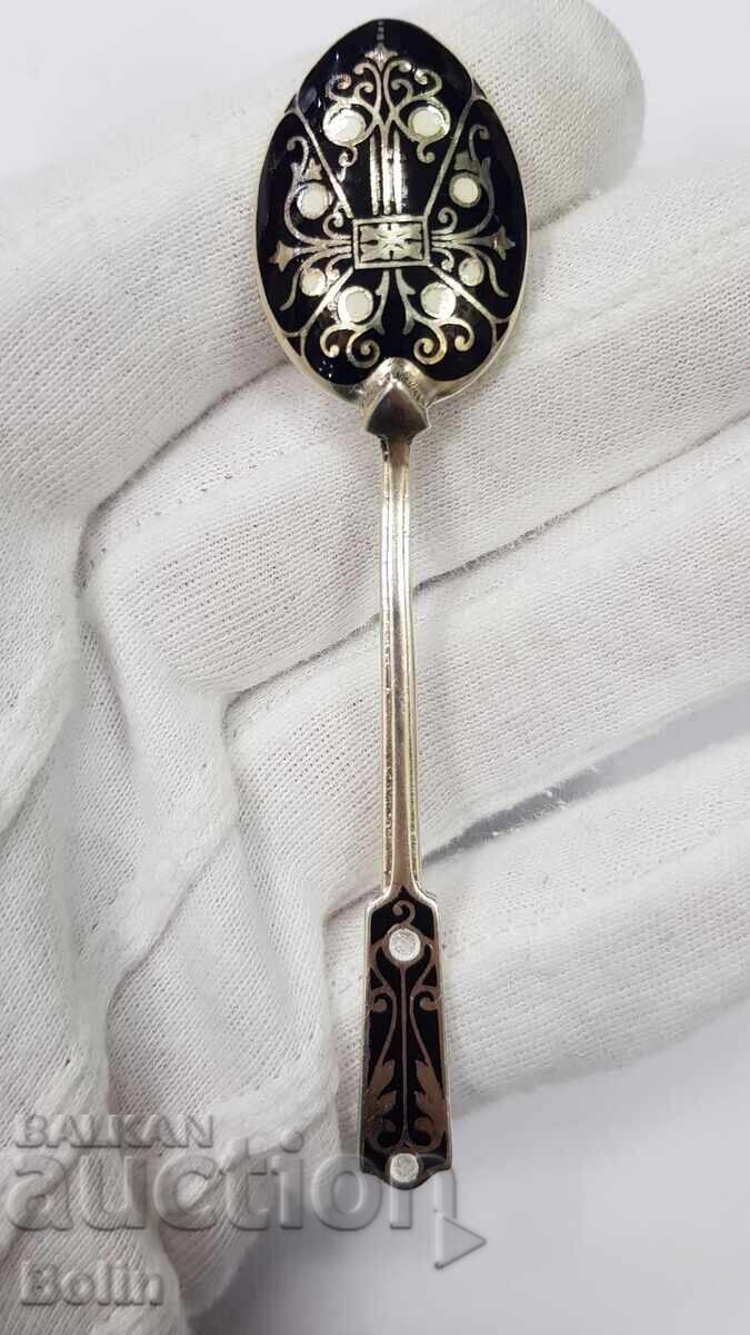 Licitație Linguriță argintată, aurită cu Email - Anglia - Marcaj 925