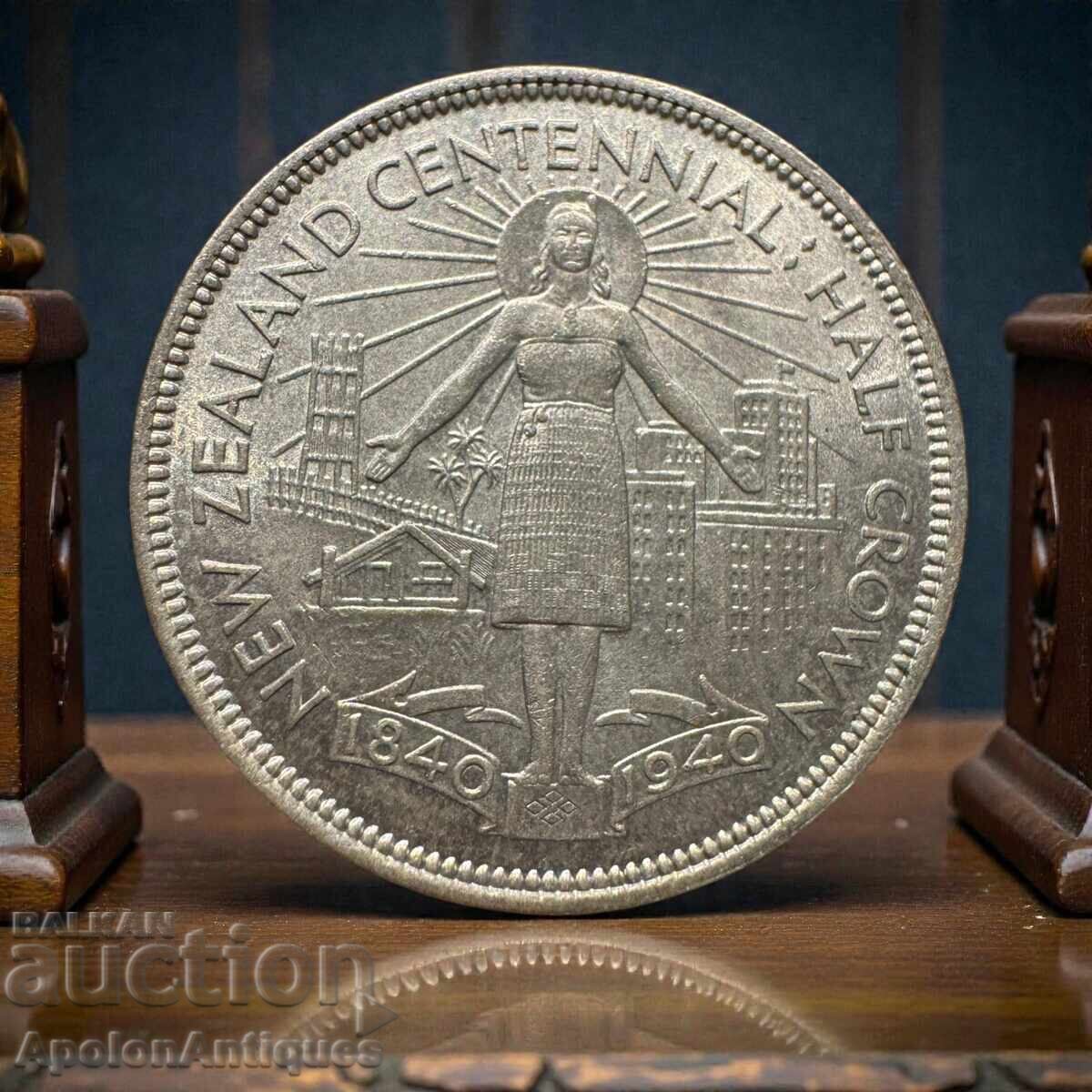 Нова Зеландия – 1/2 корона 1940 г. Сребро