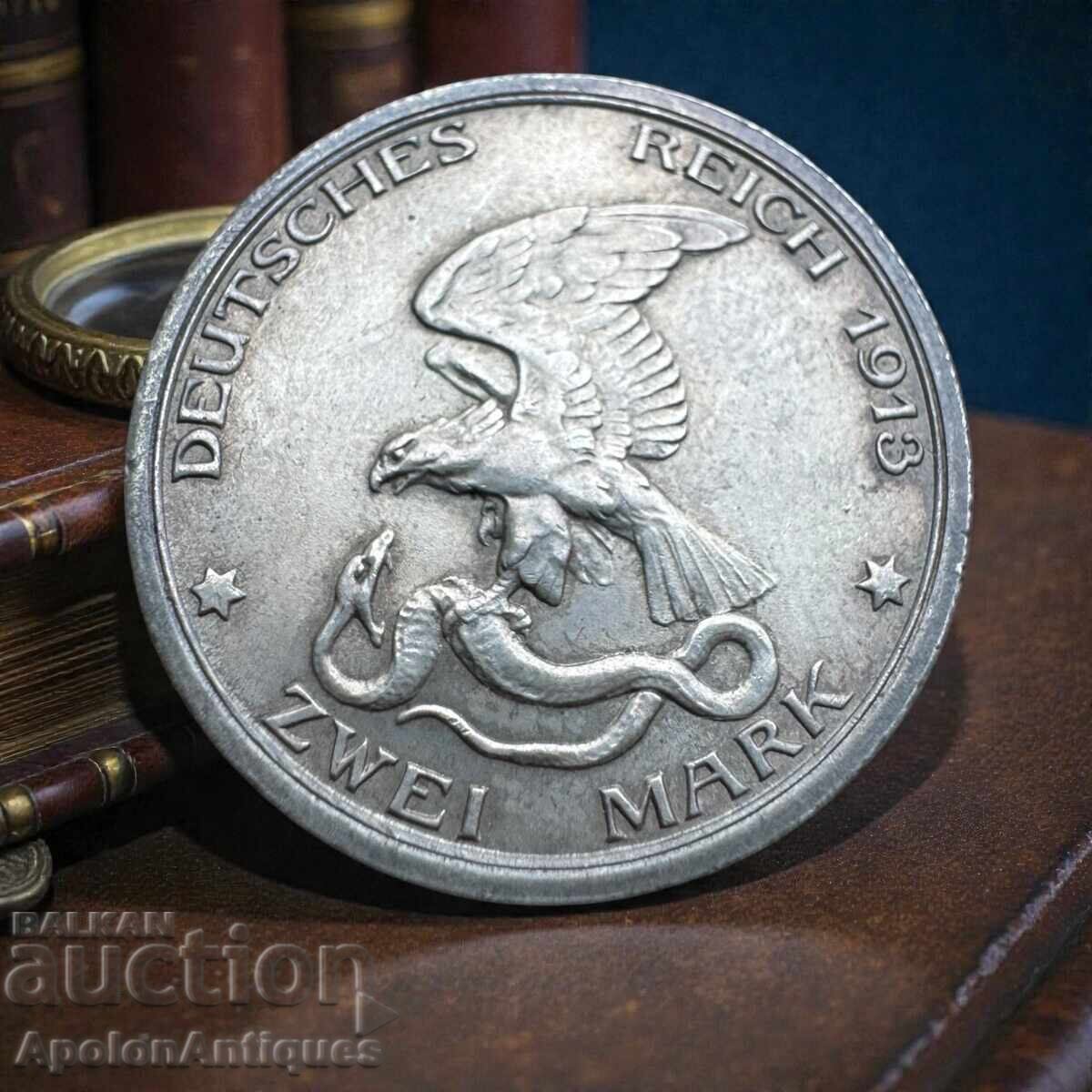 Silver - 2 Marks, Germany, 1913 (Battle of Leipzig) with price € 80.00 | 156.47 BGN