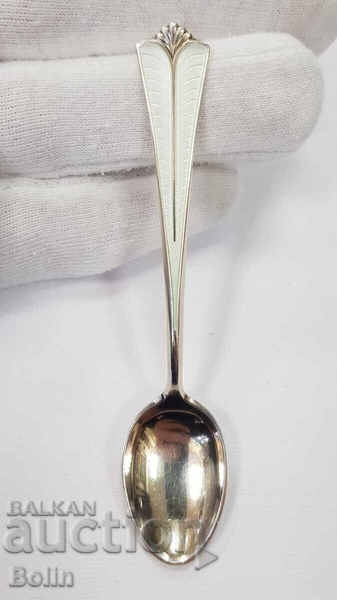 Linguriță de argint, aurită cu Email - Norvegia - Marcaj 925