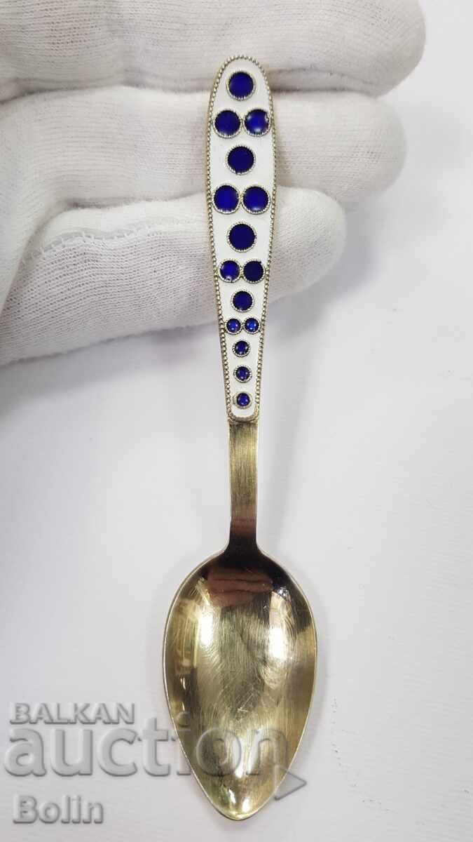 Linguriță argintată, aurită cu Email URSS-RUSIA - proba 916 - 7