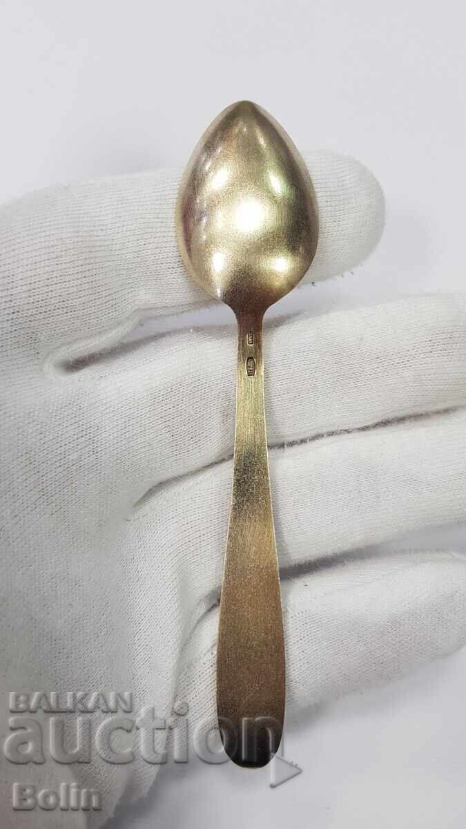 Сребърна, позлатена лъжичка с Емайл СССР-РУСИЯ - 916 проба - 5 Сребърна, позлатена лъжичка с Емайл СССР-РУСИЯ - 916 проба - 5