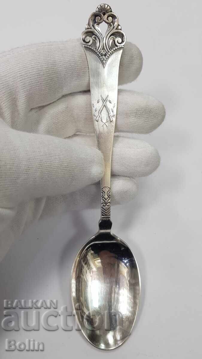 Ажурна сребърна лъжичка, лъжица 830 проба - Европа-Ловна Ажурна сребърна лъжичка, лъжица 830 проба - Европа-Ловна