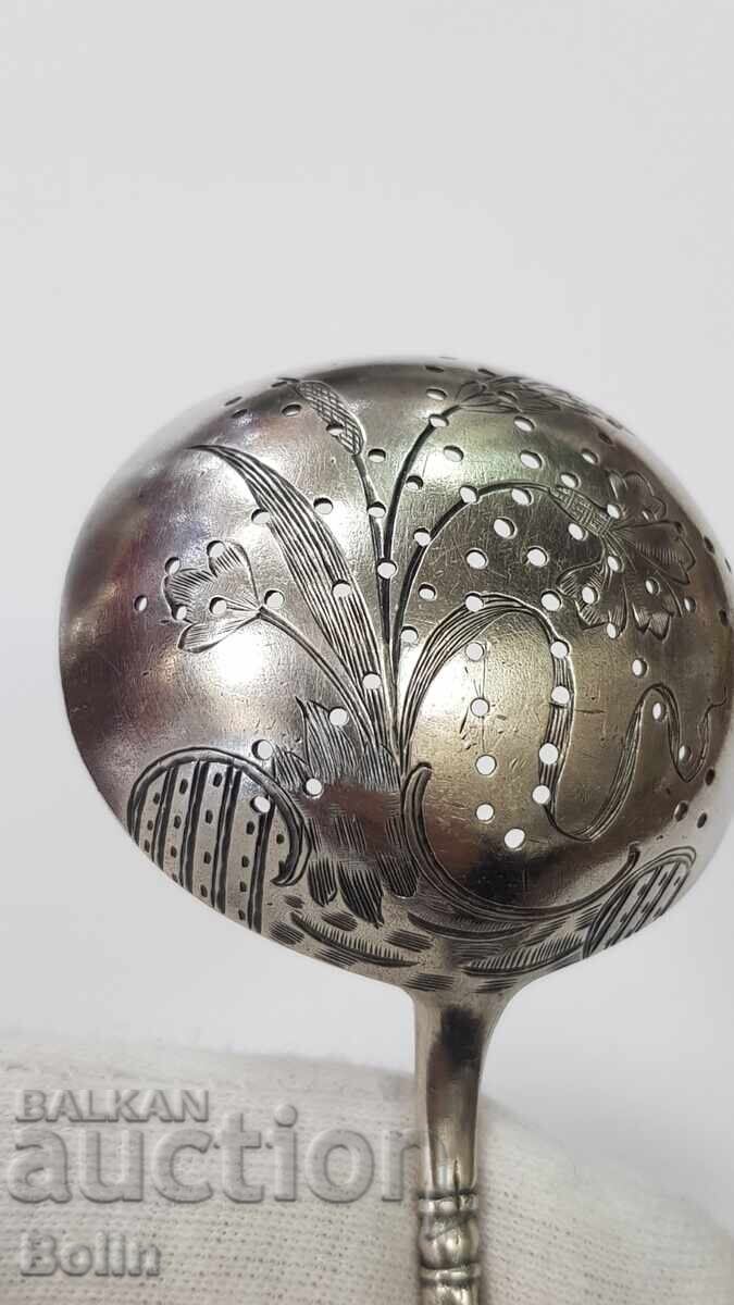 Руска Царска сребърна лъжица, цетка за чай - 84 проба - 5 Руска Царска сребърна лъжица, цетка за чай - 84 проба - 5