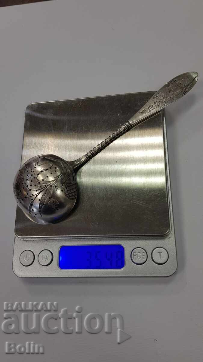 Руска Царска сребърна лъжица, цетка за чай - 84 проба - 7 Руска Царска сребърна лъжица, цетка за чай - 84 проба - 7