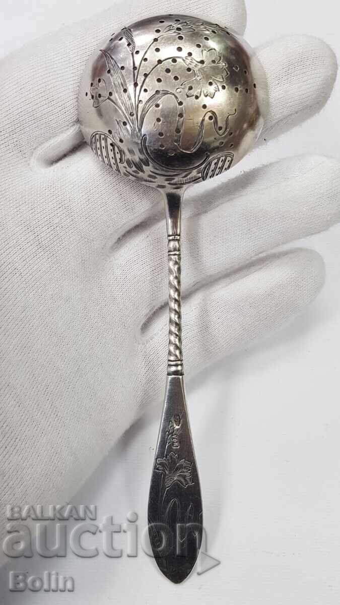 Руска Царска сребърна лъжица, цетка за чай - 84 проба Руска Царска сребърна лъжица, цетка за чай - 84 проба