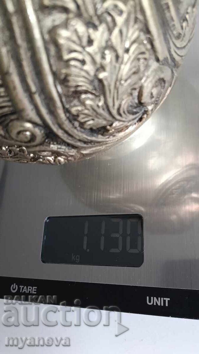 Vază vintage, masivă, metalică, argintată - 6