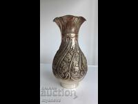 Vintage , масивна , метална , посребрена ваза .