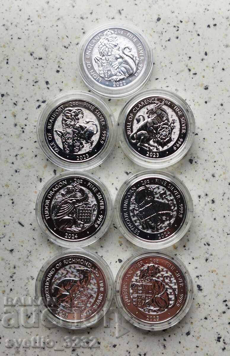 Argint 2 OZ Fiarele Tudorilor 7 buc Argint 2 OZ Fiarele Tudorilor 7 buc