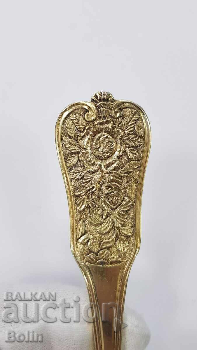 Уникална Сребърна, Позлатена Лъжица с Глава - Франция 19 век - 5 Уникална Сребърна, Позлатена Лъжица с Глава - Франция 19 век - 5