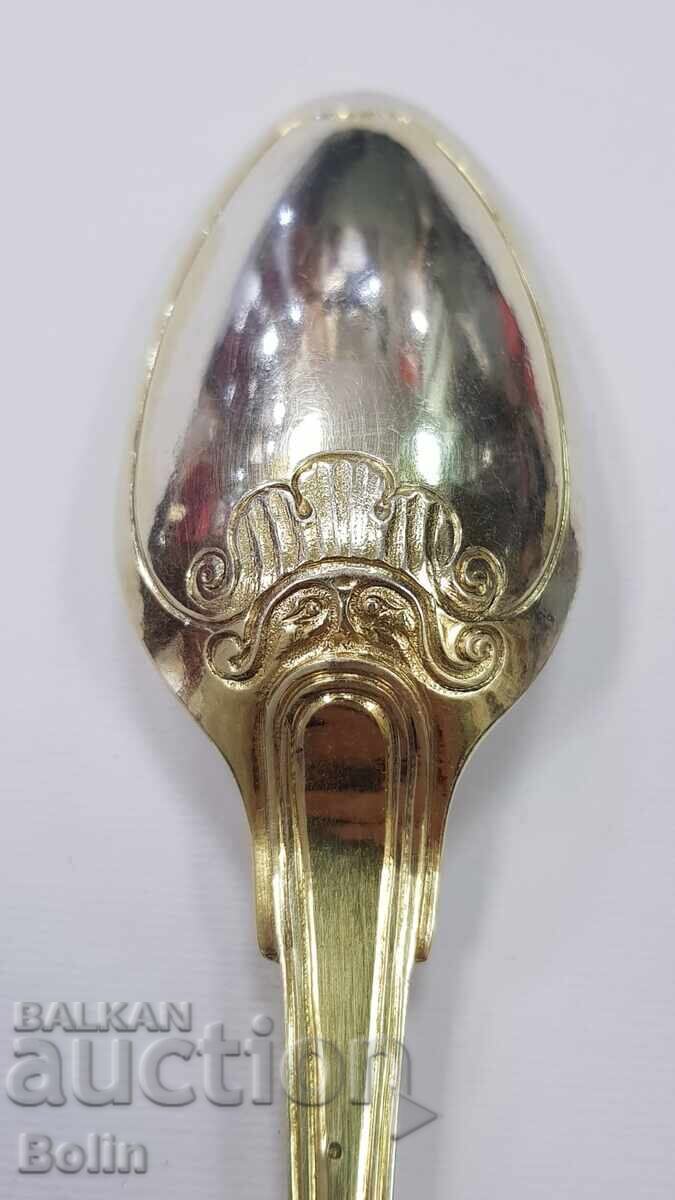 Уникална Сребърна, Позлатена Лъжица с Глава - Франция 19 век Уникална Сребърна, Позлатена Лъжица с Глава - Франция 19 век