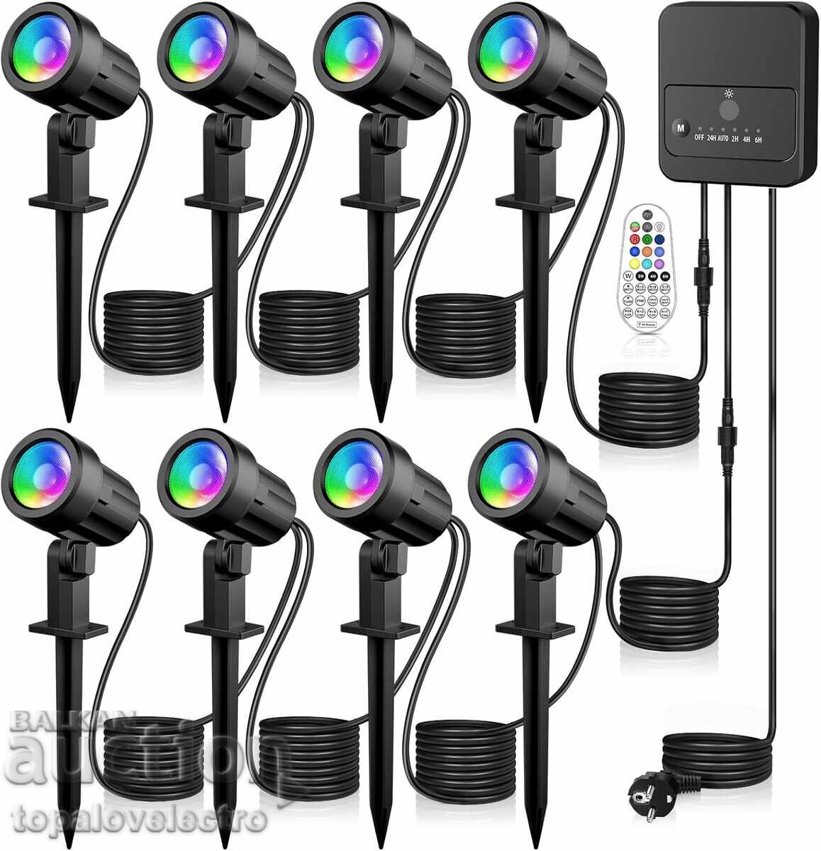 Set of 8 RGB garden spotlights with remote control Set of 8 RGB garden spotlights with remote control