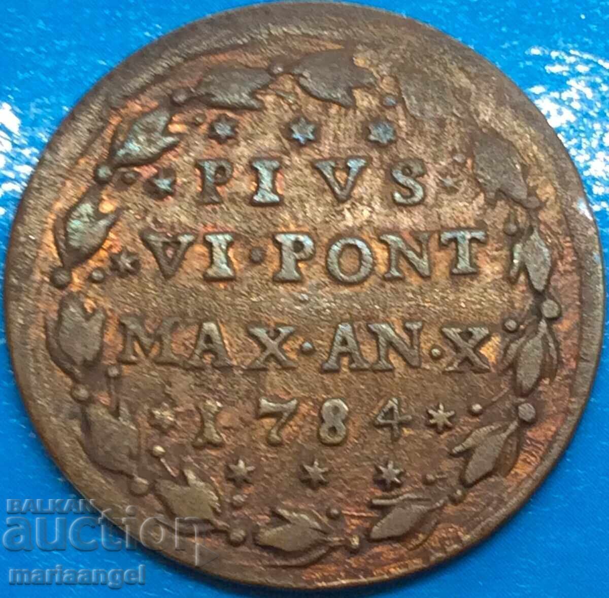 Доставка на 1/2 байоко 1784 Ватикан Пий IV (Медичи) 1775-1799 28мм Медна Доставка на 1/2 байоко 1784 Ватикан Пий IV (Медичи) 1775-1799 28мм Медна