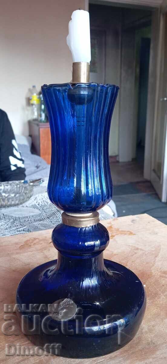 Παλιό κηροπήγιο μπλε γυαλί