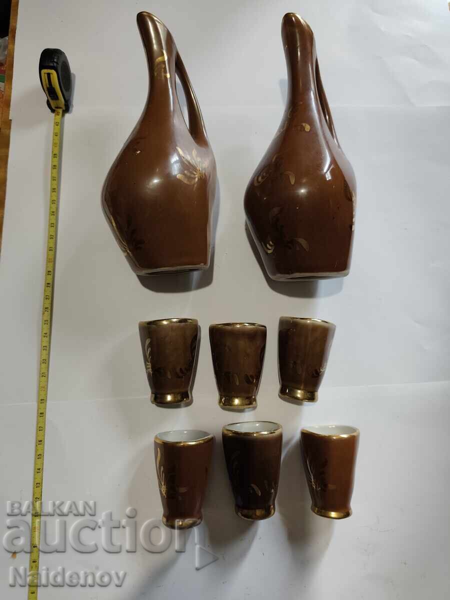 Porcelain raki set from the Socialist era with gold plating