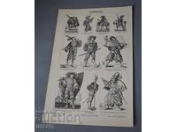 1900 Litografie tipuri de soldați