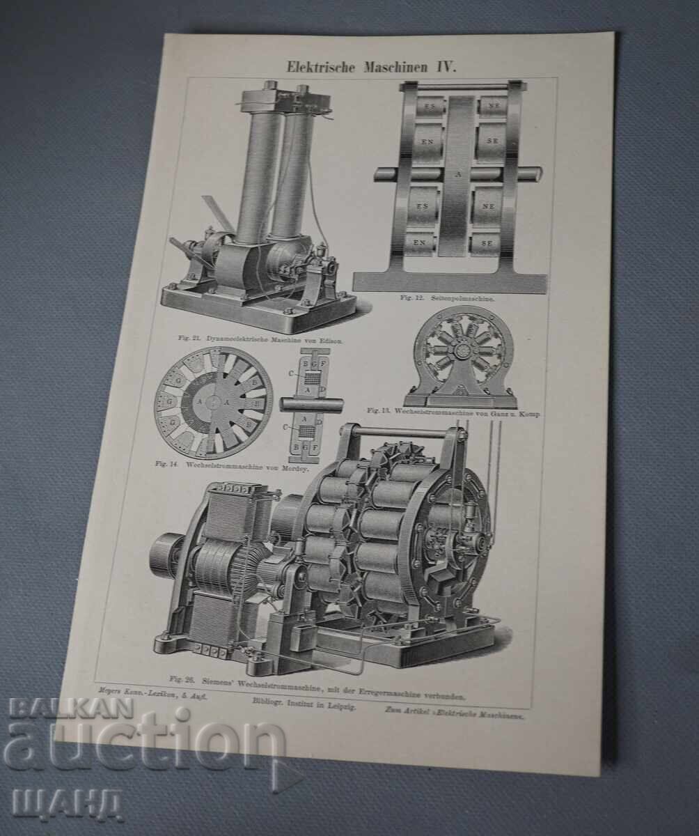 1900 Λιθογραφία ειδών ηλεκτρικών μηχανών