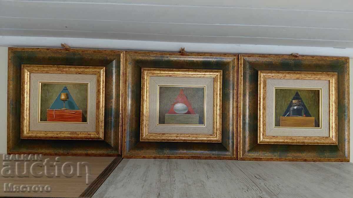 Volodya Kenarev - Triptych Painting Pyramid 1, 2, 3 Oil
