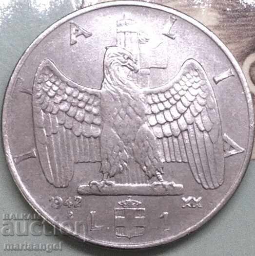 1 лира 1942 Италия Виктор Емануил III  фашистски Орел - 5