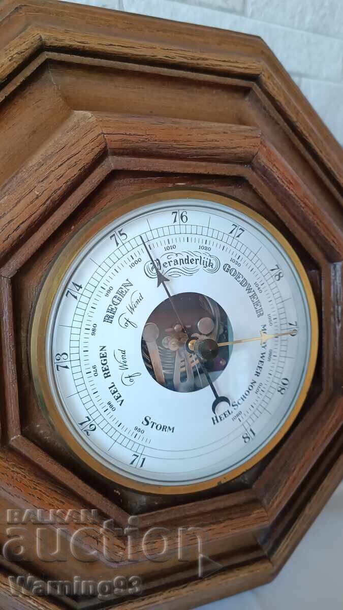 Auction Old German barometer with wooden base - hexagon Auction Old German barometer with wooden base - hexagon
