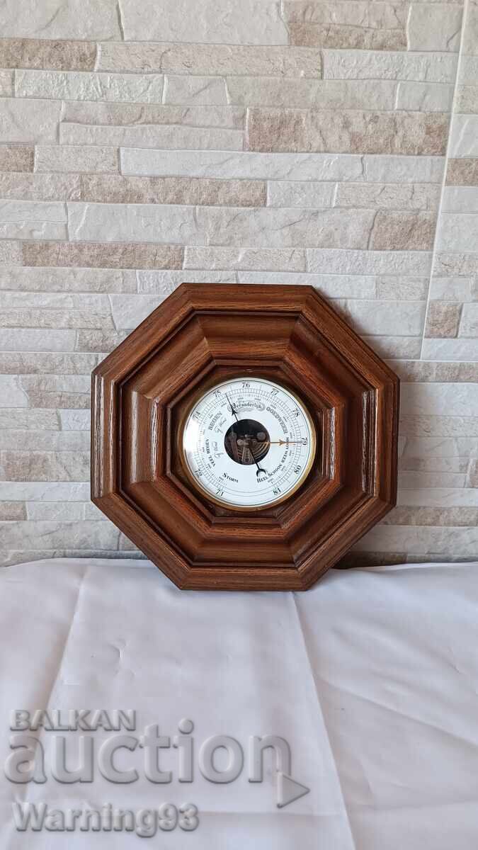Old German barometer with wooden base - hexagon - 6 Old German barometer with wooden base - hexagon - 6