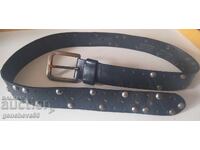 Curea din piele REPLY vintage neagră, groasă