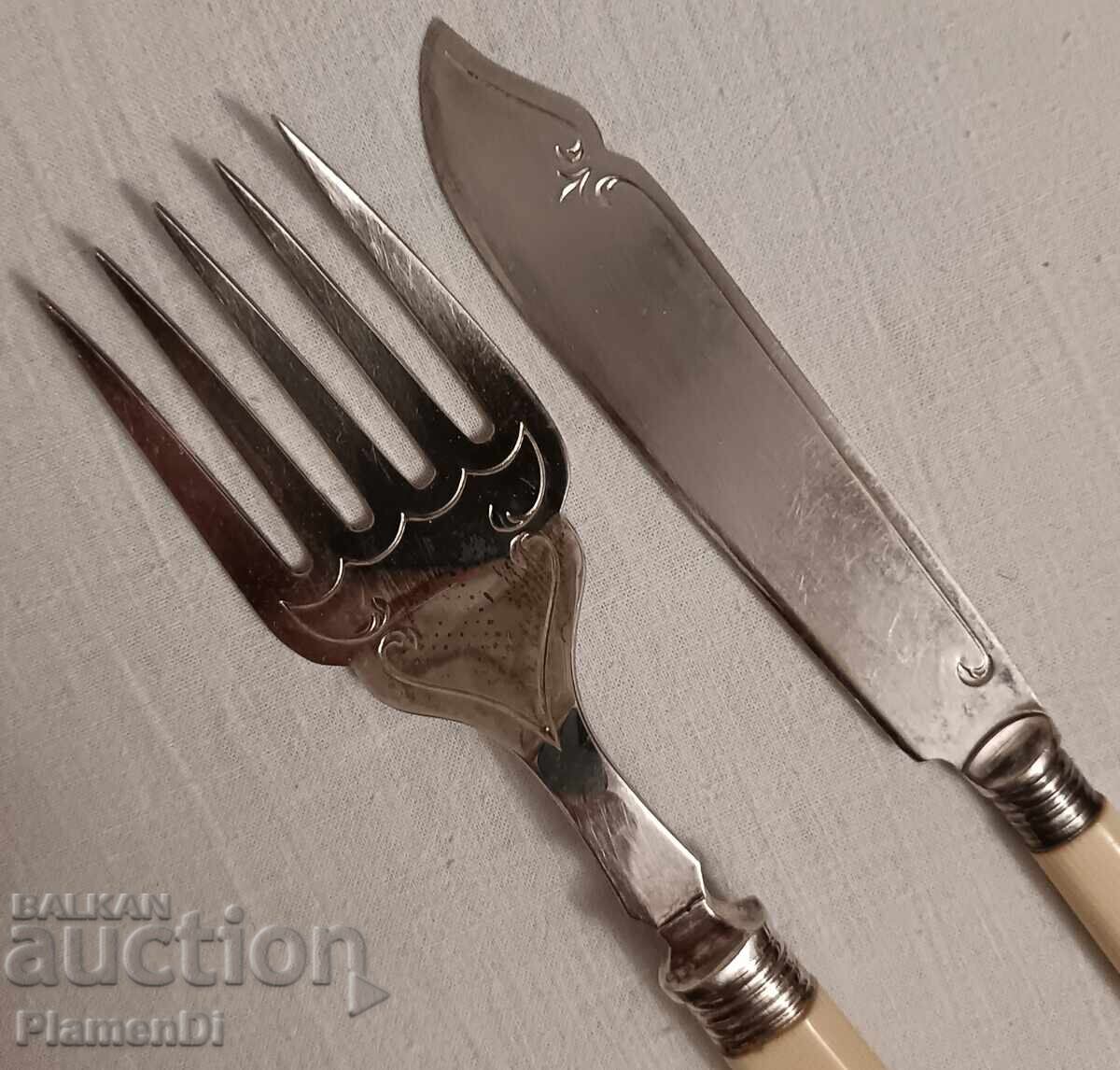 Cuțit și furculiță vechi argintate - 7