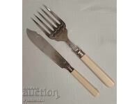 Cuțit și furculiță vechi argintate