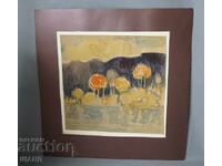 Стара Майсторска рисунка картина акварел планински пейзаж