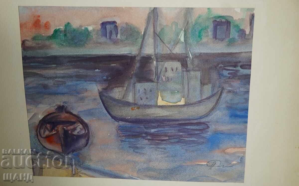 Old Master Painting Watercolor Seascape Boat with price € 3.25 | 6.36 BGN Old Master Painting Watercolor Seascape Boat with price € 3.25 | 6.36 BGN