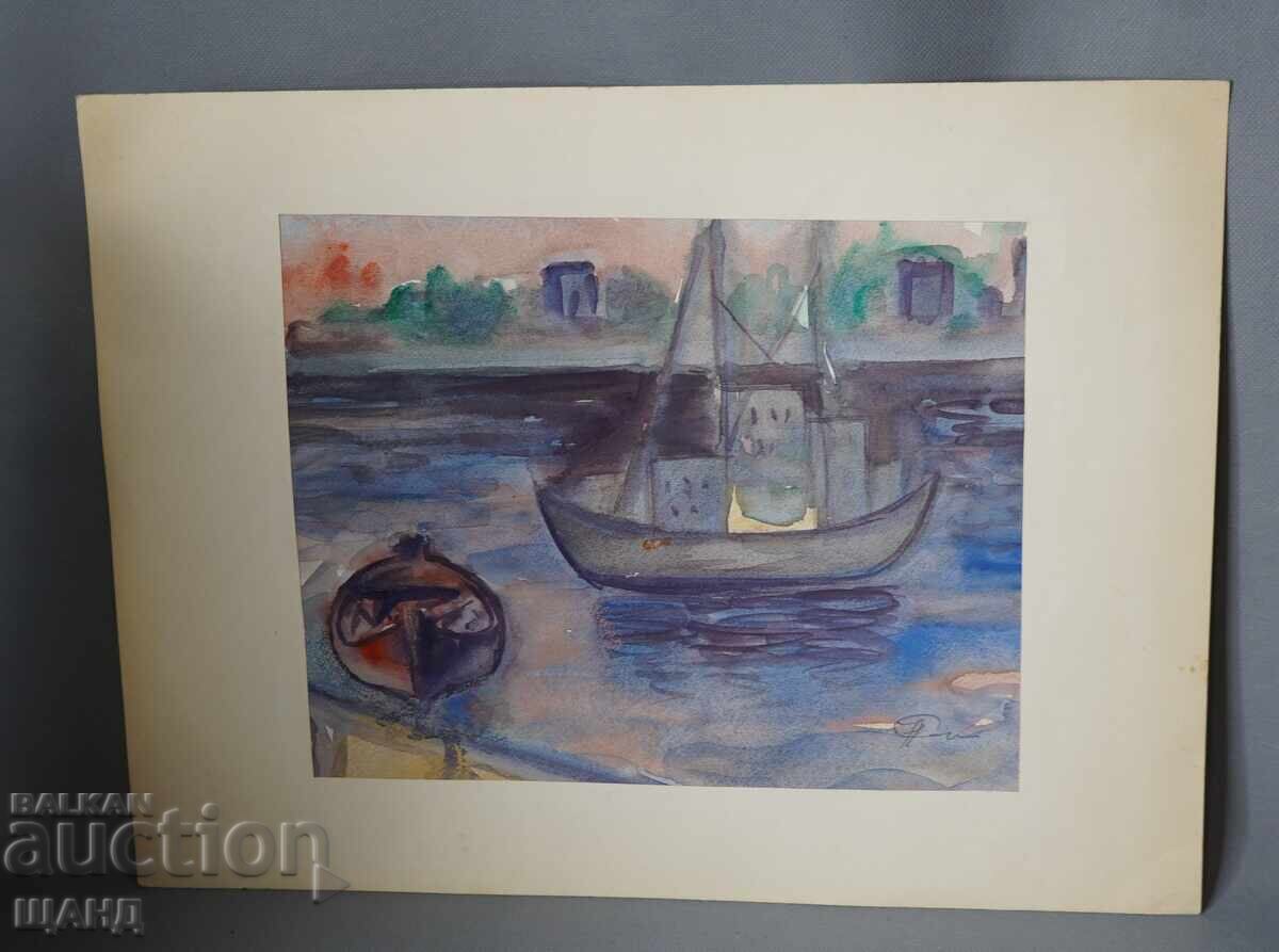 Old Master Painting Watercolor Seascape Boat Old Master Painting Watercolor Seascape Boat