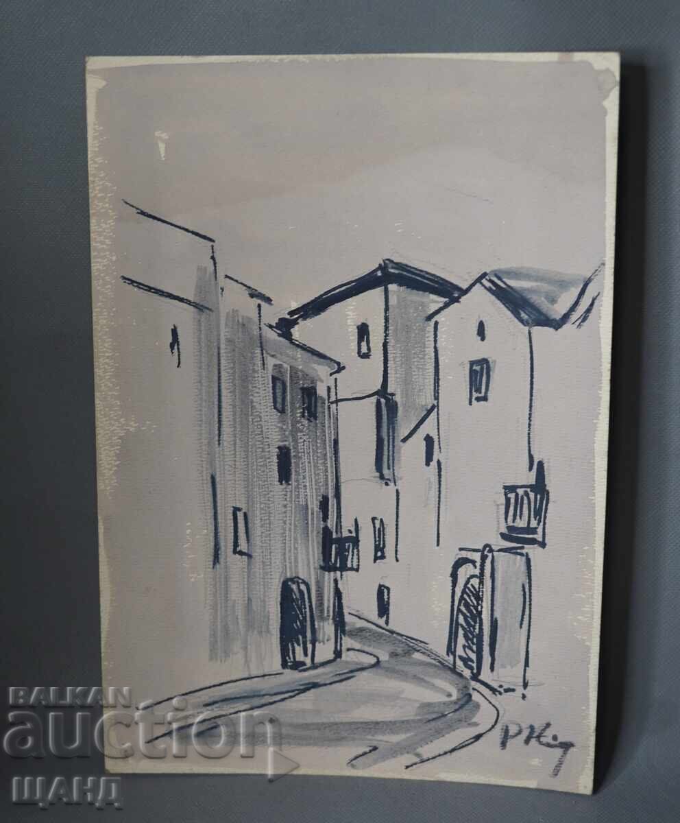 Παλιά Μαστορική ζωγραφική ελαιογραφία αστικό τοπίο υπογεγραμμένη Παλιά Μαστορική ζωγραφική ελαιογραφία αστικό τοπίο υπογεγραμμένη