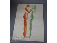 1983 Παλιά Μαεστρική ζωγραφική εικόνα ερωτική υπογεγραμμένη